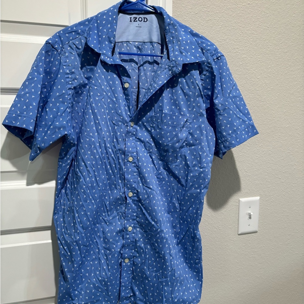 Izod Casual Blue Short Sleeve Shirt, large